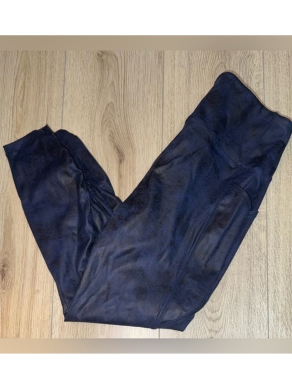 ZYIA active distressed blue ankle cinch hi rise 7/8 leggings tights